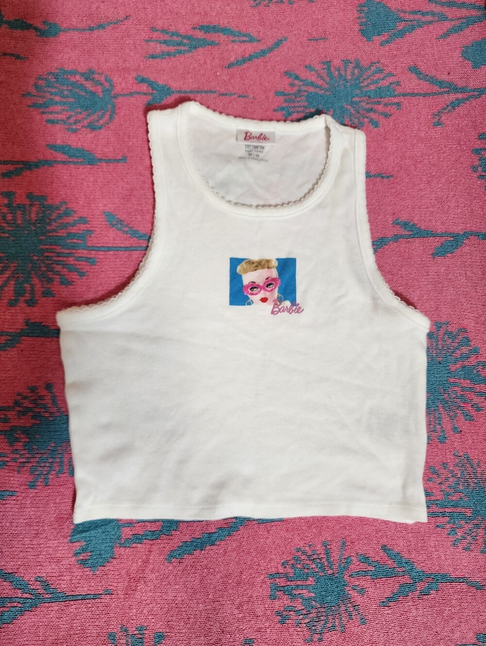 Cotton On Womens Medium Barbie Tank Top White Cropped Baby Tee